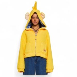 Dolls Kill x Teletubbies Laa Laa Hooded Sherpa Jacket Size S EUC Yellow
